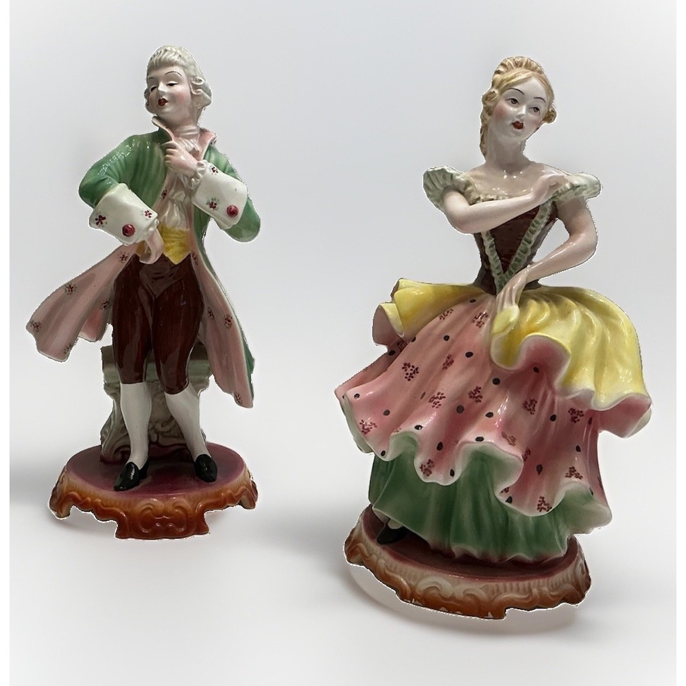Vintage Italian Porcelain Figurines Pair Made in Italy Capodimonte Style Set 2